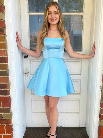 Open Back Short Blue Formal Homecoming Dresses HZ1023